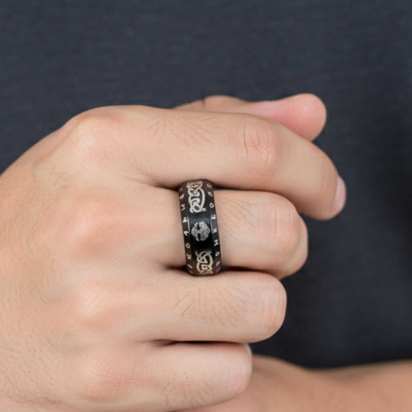 VALKNUT RUNE - Black- Pure Stainless Steel Men’s  Black -  Plated Ring (Size : 17-22-26)