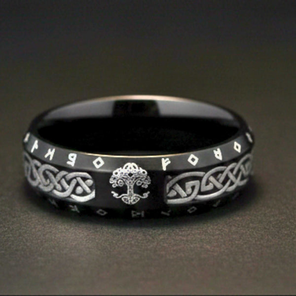 VALKNUT RUNE - Black- Pure Stainless Steel Men’s  Black -  Plated Ring (Size : 17-22-26)
