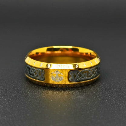 VALKNUT TREE RUNE - Golden - Pure Stainless Steel Men’s Ring for Men & Boys (Size : 17-22-27) — Rings for Men | THE MEN THING
