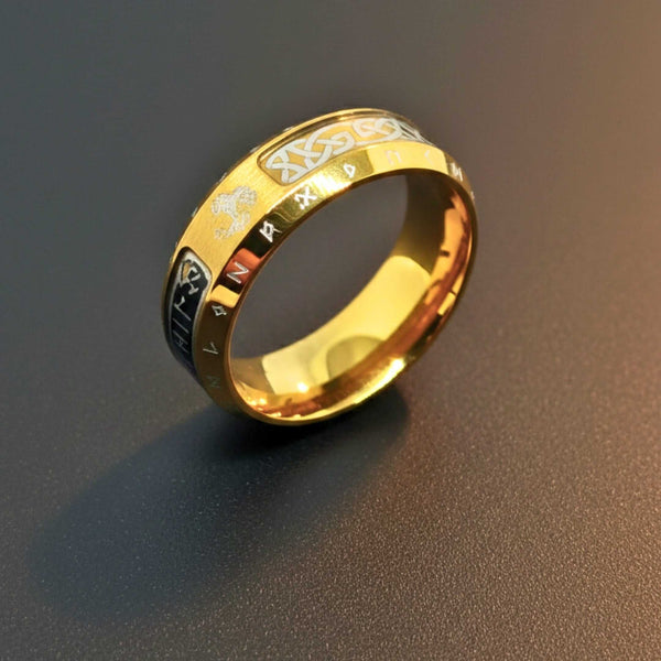 VALKNUT TREE RUNE - Golden - Pure Stainless Steel Men’s Ring for Men & Boys (Size : 17-22-27)