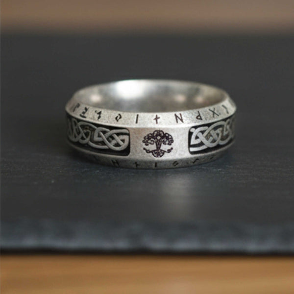 VALKNUT TREE RUNE - Oxidized Steel Pure Stainless Steel Ring for Men & Boys   (Size : 17-27)
