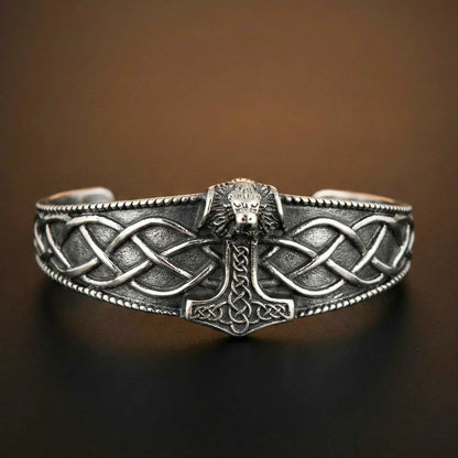 VALKNUT WOLF - Pure Stainless Steel Open Bangle Bracelet (Adjustable) for Men & Boys - THE MEN THING