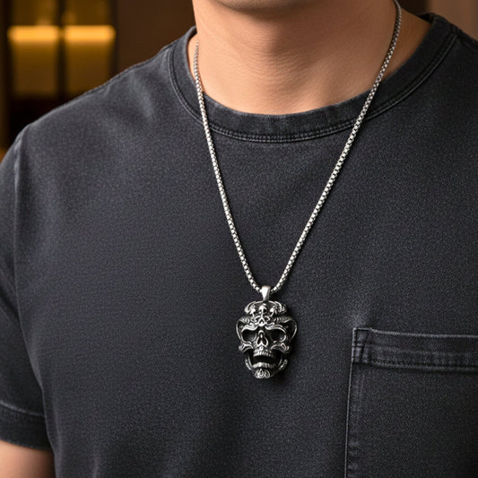 VALKOR SKULL - 30mm Titanium Steel Pendant with 24inch Round Box 5mm Chain for Men & Boys - THE MEN THING