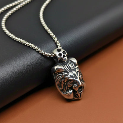 VALOR LION - 27mm Titanium Steel Pendant with 24inch Round Box 5mm Chain for Men & Boys - THE MEN THING