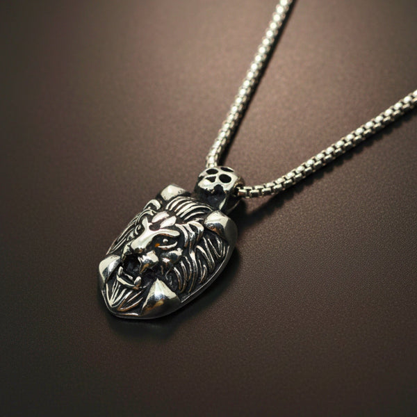 VALOR LION - 27mm Titanium Steel Pendant with 24inch Round Box 5mm Chain for Men & Boys