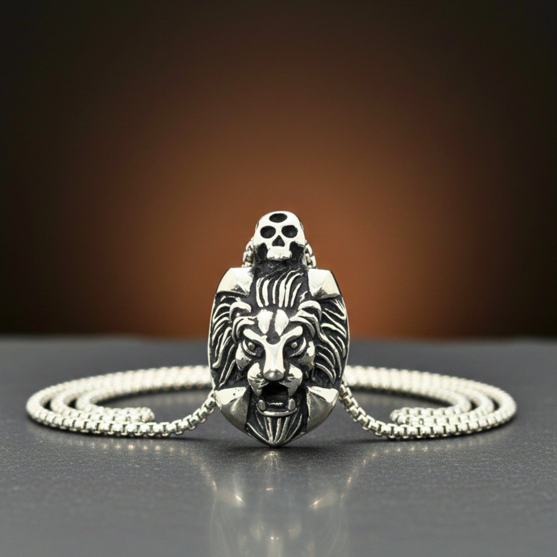 VALOR LION - 27mm Titanium Steel Pendant with 24inch Round Box 5mm Chain for Men & Boys - THE MEN THING