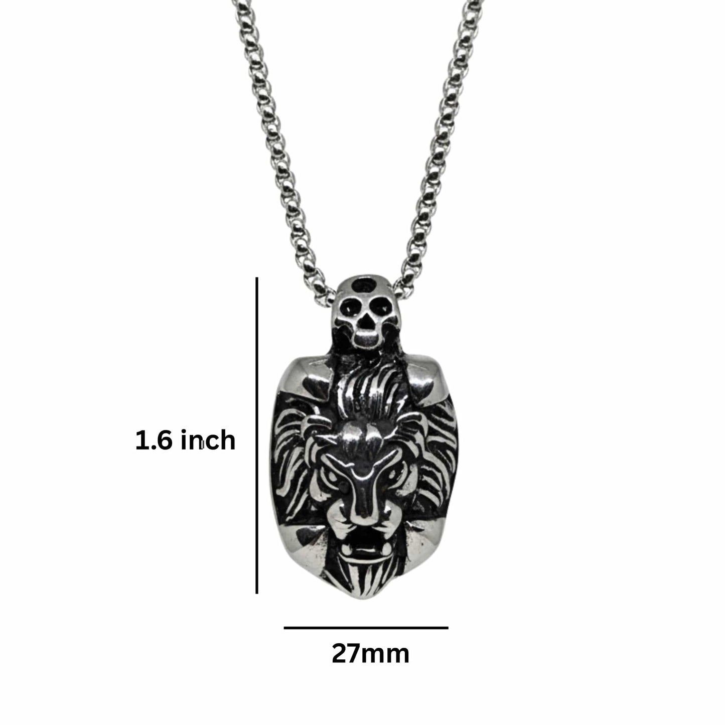 VALOR LION - 27mm Titanium Steel Pendant with 24inch Round Box 5mm Chain for Men & Boys - THE MEN THING