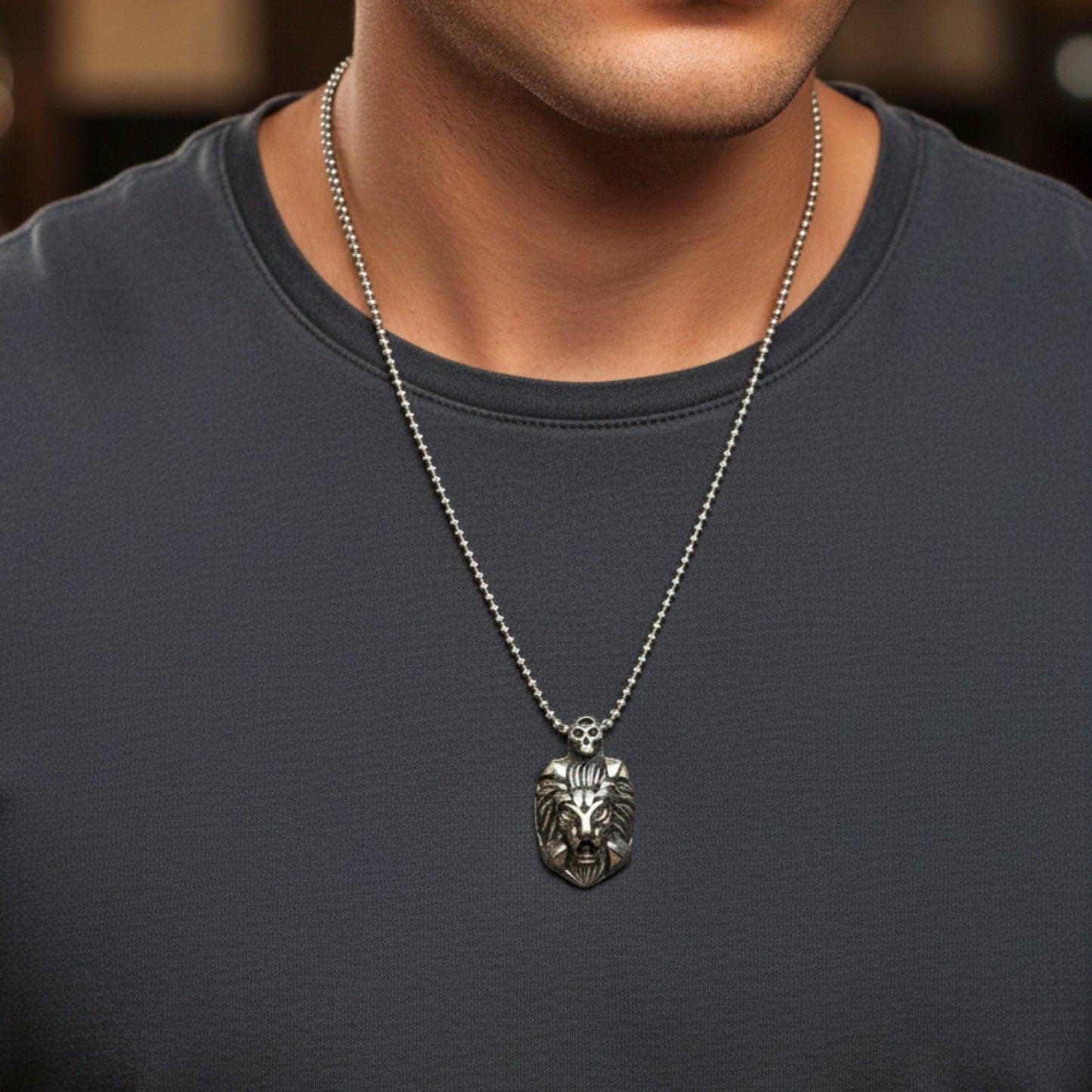 VALOR LION - 27mm Titanium Steel Pendant with 24inch Round Box 5mm Chain for Men & Boys - THE MEN THING
