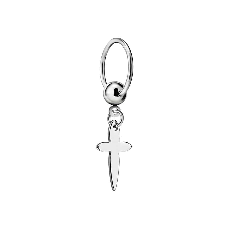 VALOR SILVER CROSS - Pure Titanium Steel Hoop Earrings for Men & Boys (2pcs) - THE MEN THING