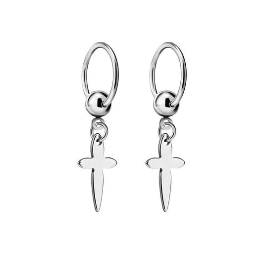VALOR SILVER CROSS - Pure Titanium Steel Hoop Earrings for Men & Boys (2pcs) - THE MEN THING