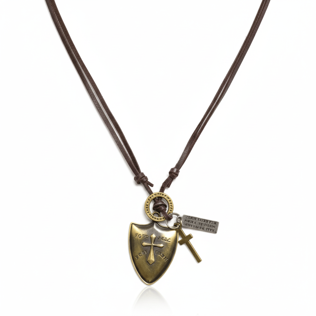 VALORBORN SHIELD – 2-Inch Pure Stainless Steel Pendant with Adjustable Leather Rope for Men & Boys - THE MEN THING