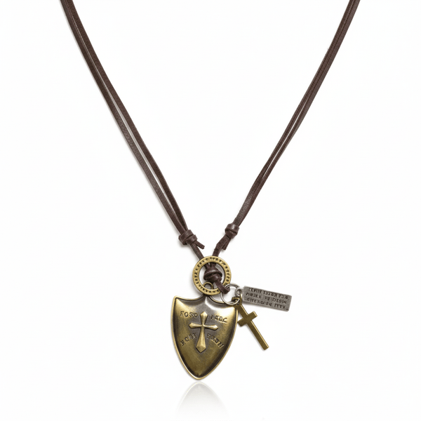 VALORBORN SHIELD – 2-Inch Pure Stainless Steel Pendant with Adjustable Leather Rope for Men & Boys