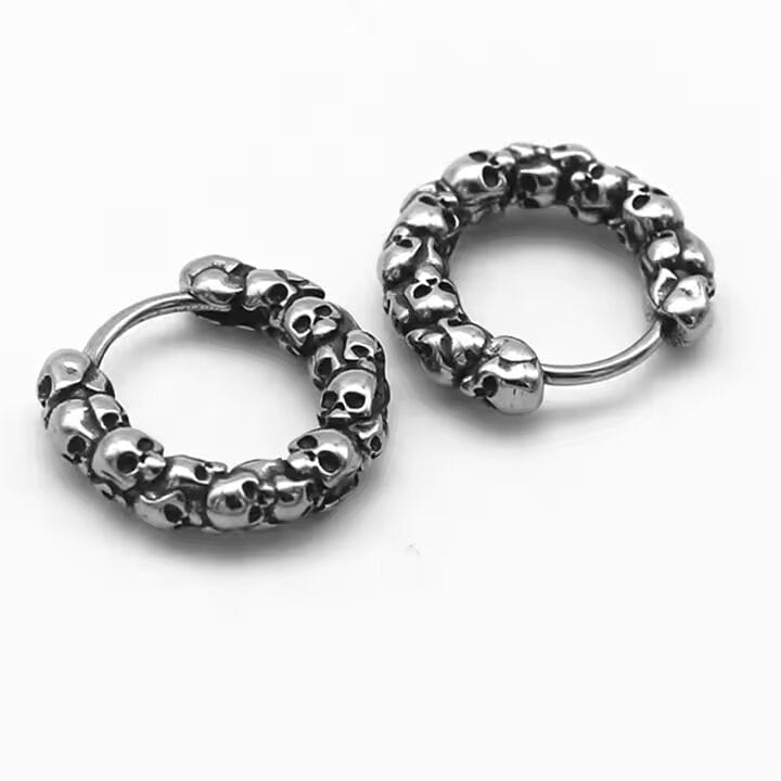 VANDAL SKULLS - Pure Titanium Steel Hoop Earrings for Men & Boys (2pcs) - THE MEN THING