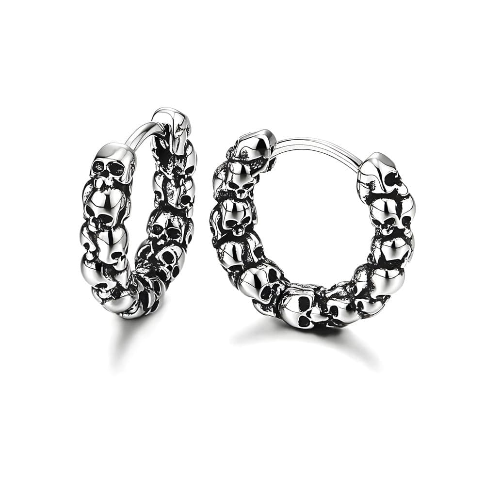 VANDAL SKULLS - Pure Titanium Steel Hoop Earrings for Men & Boys (2pcs) - THE MEN THING