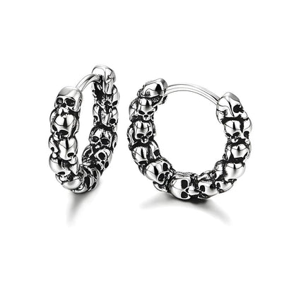 VANDAL SKULLS - Pure Titanium Steel Hoop Earrings for Men & Boys (2pcs) - THE MEN THING