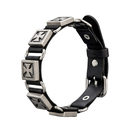 VANGUARD CROSS - Black 23mm Genuine Leather Bracelet with Stainless Steel Buckle Clasp for Men & Boys (8 to 9 inch) - THE MEN THING