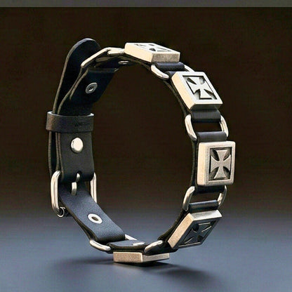 VANGUARD CROSS - Black 23mm Genuine Leather Bracelet with Stainless Steel Buckle Clasp for Men & Boys (8 to 9 inch) - THE MEN THING