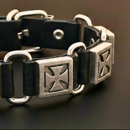 VANGUARD CROSS - Black 23mm Genuine Leather Bracelet with Stainless Steel Buckle Clasp for Men & Boys (8 to 9 inch) - THE MEN THING
