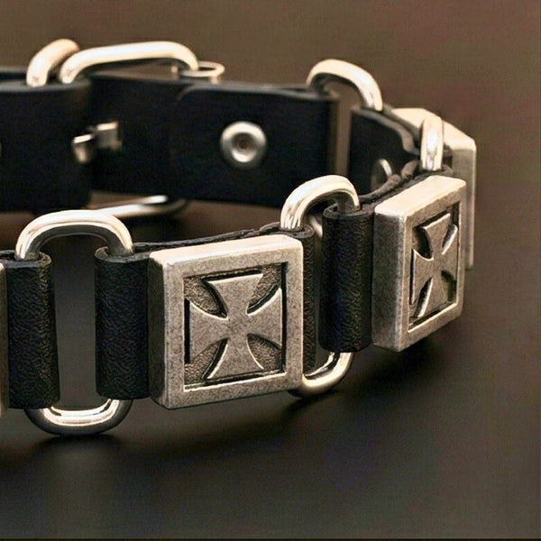 VANGUARD CROSS - Black 23mm Genuine Leather Bracelet with Stainless Steel Buckle Clasp for Men & Boys (8 to 9 inch)