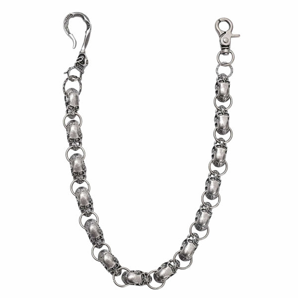VANTOR SKULL - Antique Steel 14mm Titanium Steel Skull Heavy Biker Chain for Jeans with Lobster Clasps for Men & Boys - 22 inch