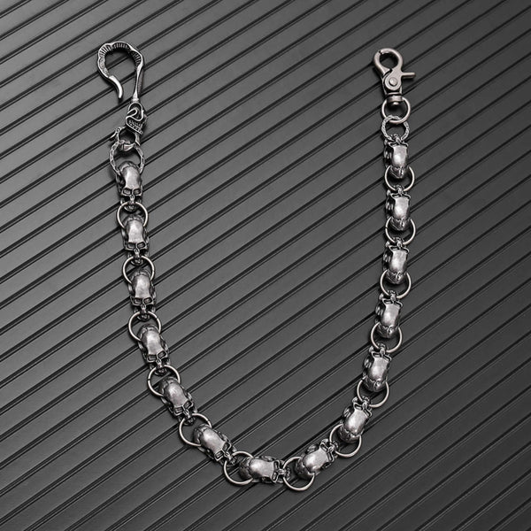 VANTOR SKULL - Antique Steel 14mm Titanium Steel Skull Heavy Biker Chain for Jeans with Lobster Clasps for Men & Boys - 22 inch