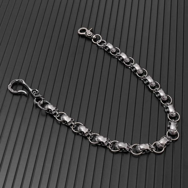 VANTOR SKULL - Antique Steel 14mm Titanium Steel Skull Heavy Biker Chain for Jeans with Lobster Clasps for Men & Boys - 22 inch