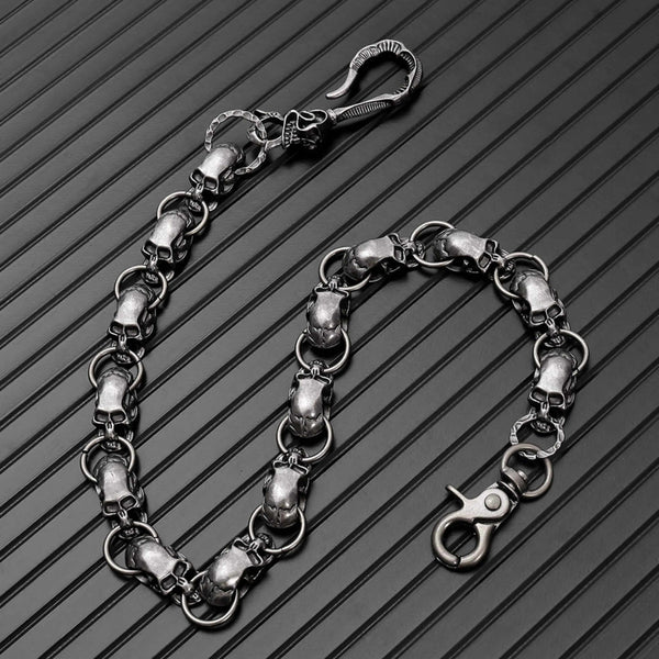 VANTOR SKULL - Antique Steel 14mm Titanium Steel Skull Heavy Biker Chain for Jeans with Lobster Clasps for Men & Boys - 22 inch