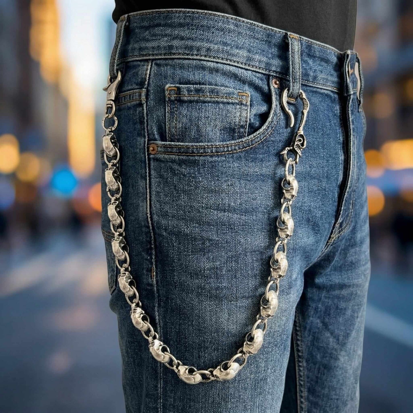 VANTOR SKULL - Antique Steel 14mm Titanium Steel Skull Heavy Biker Chain for Jeans with Lobster Clasps for Men & Boys - 22 inch — Biker Fashion for Men | THE MEN THING