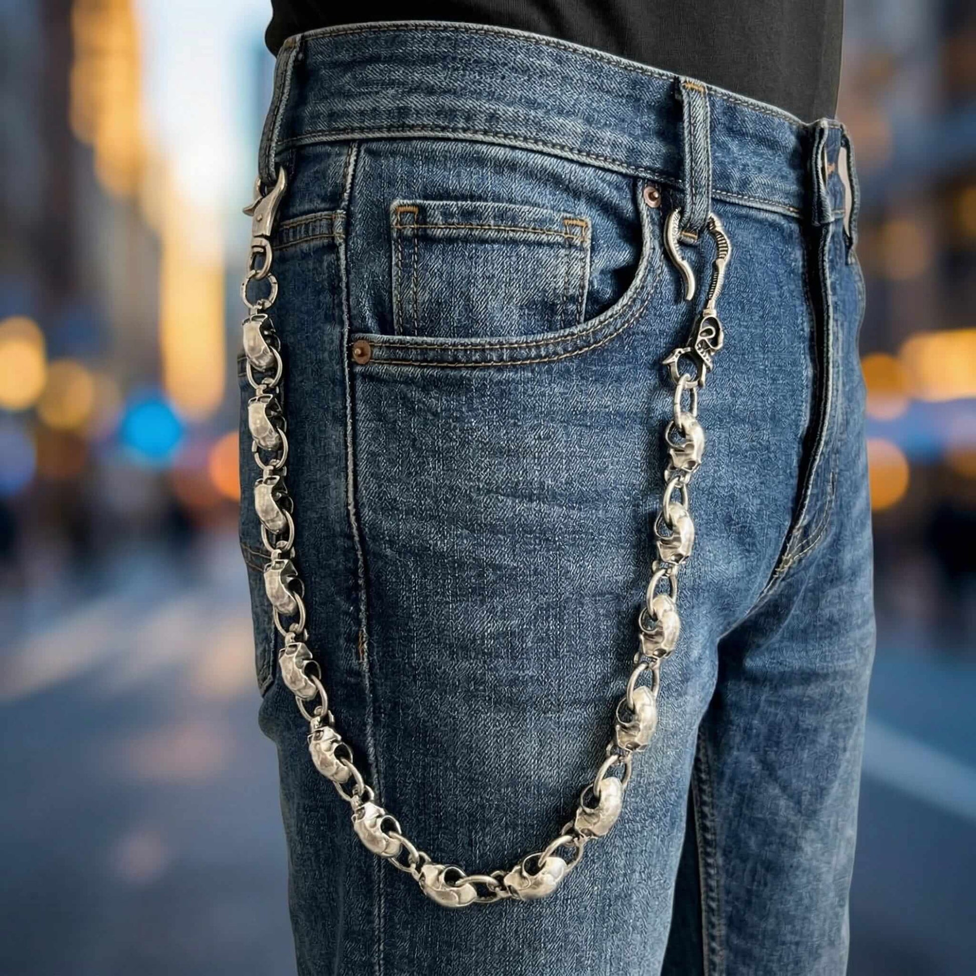 VANTOR SKULL - Antique Steel 14mm Titanium Steel Skull Heavy Biker Chain for Jeans with Lobster Clasps for Men & Boys - 22 inch — Biker Fashion for Men | THE MEN THING
