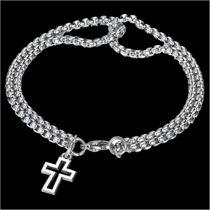 VECTRO NEXUS -  Pure Stainless Steel Double Chain Cross Hollow Bracelet 8 inch with Lobster Claw Buckle for Men & Boy. - THE MEN THING