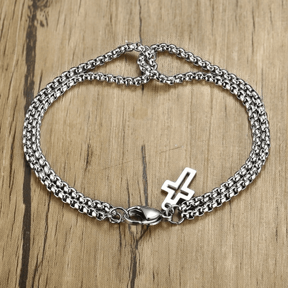 VECTRO NEXUS -  Pure Stainless Steel Double Chain Cross Hollow Bracelet 8 inch with Lobster Claw Buckle for Men & Boy. - THE MEN THING