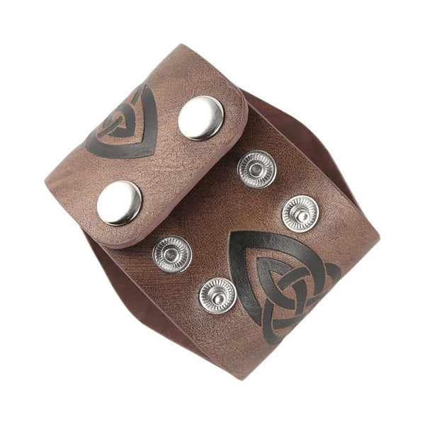 VEGVISIR RUNIC - 50.7mm Brown Genuine Leather Adjustable Bracelet for Men & Boys (9.5 inch)