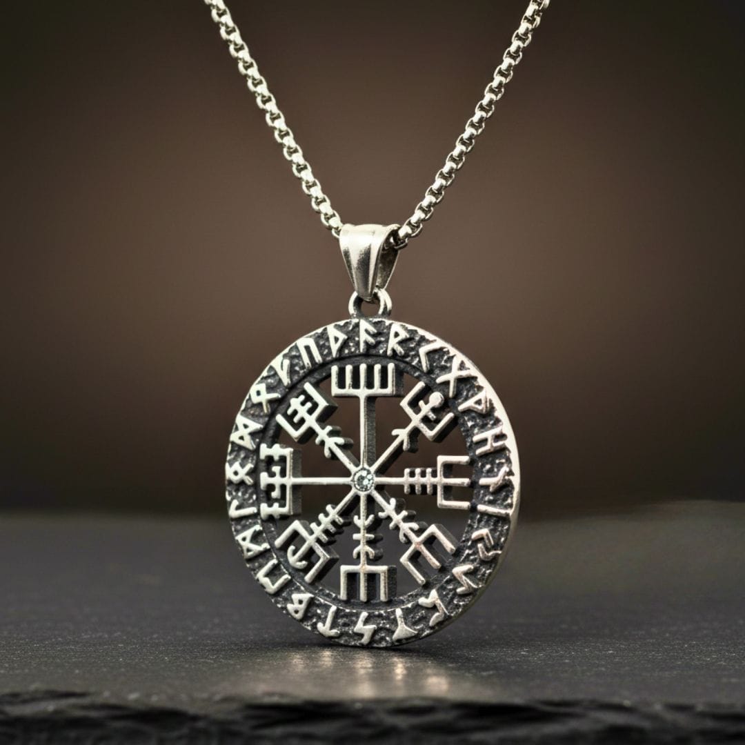 VEGVISIR SHIELD - 40mm Titanium Steel Pendant with 24inch Round Box 5mm Chain for Men & Boys - THE MEN THING