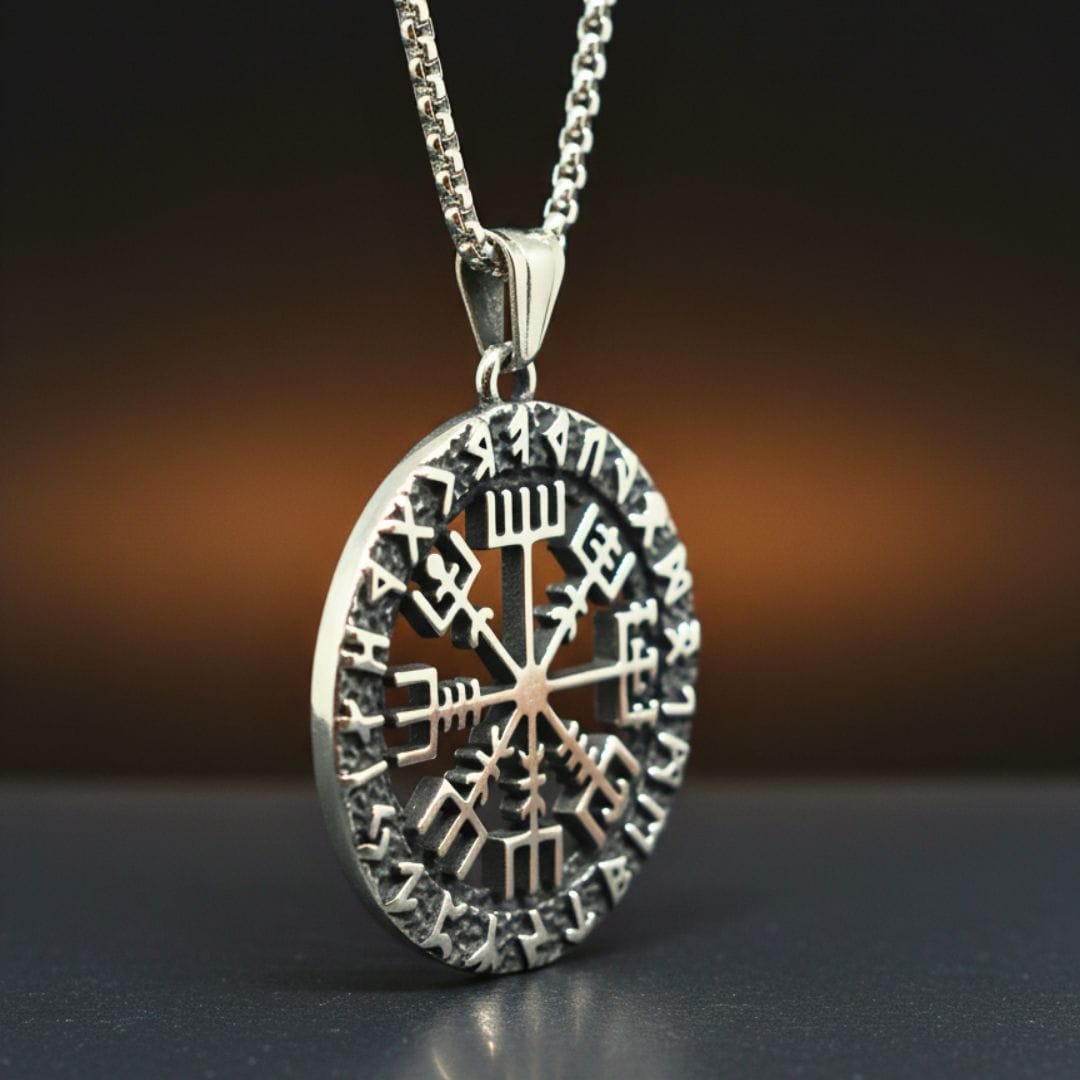 VEGVISIR SHIELD - 40mm Titanium Steel Pendant with 24inch Round Box 5mm Chain for Men & Boys - THE MEN THING