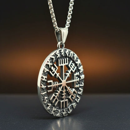 VEGVISIR SHIELD - 40mm Titanium Steel Pendant with 24inch Round Box 5mm Chain for Men & Boys - THE MEN THING