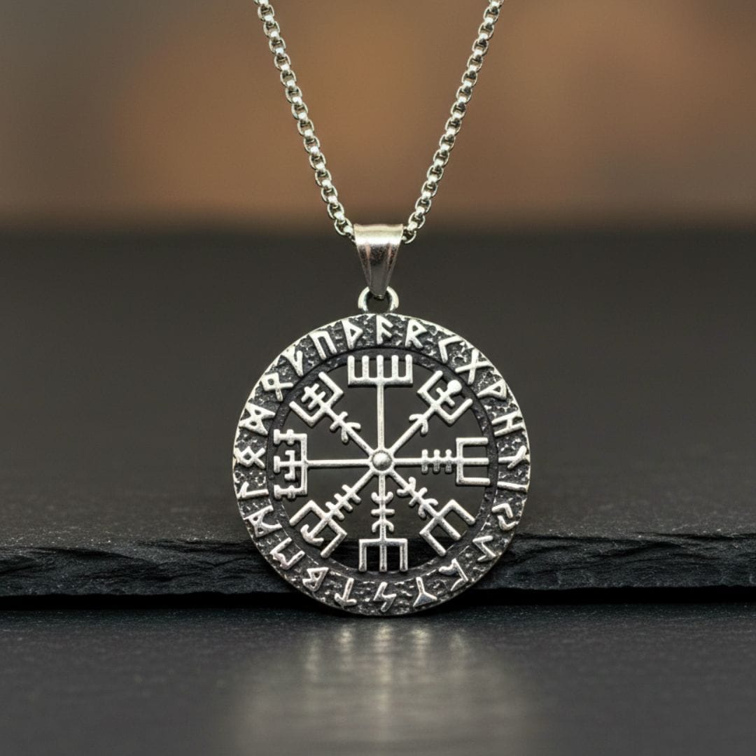 VEGVISIR SHIELD - 40mm Titanium Steel Pendant with 24inch Round Box 5mm Chain for Men & Boys - THE MEN THING