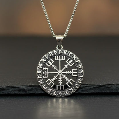 VEGVISIR SHIELD - 40mm Titanium Steel Pendant with 24inch Round Box 5mm Chain for Men & Boys - THE MEN THING