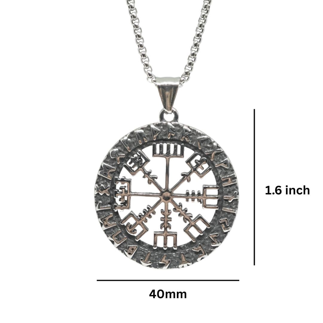 VEGVISIR SHIELD - 40mm Titanium Steel Pendant with 24inch Round Box 5mm Chain for Men & Boys - THE MEN THING