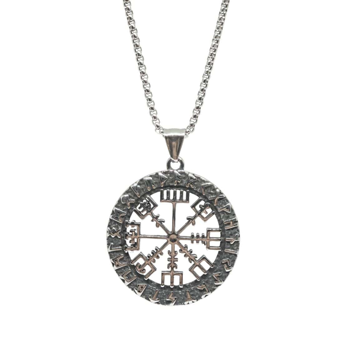 VEGVISIR SHIELD - 40mm Titanium Steel Pendant with 24inch Round Box 5mm Chain for Men & Boys - THE MEN THING