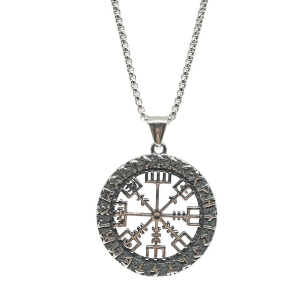 VEGVISIR SHIELD - 40mm Titanium Steel Pendant with 24inch Round Box 5mm Chain for Men & Boys