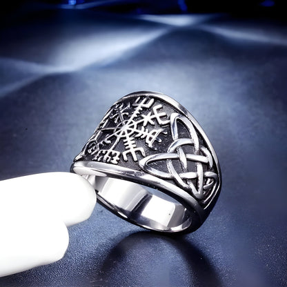 VEGVISIR VARG - Pure Stainless Steel Men’s Steel-Plated Ring – Statement Luxury Jewelry (Size : 16-21-26) - THE MEN THING