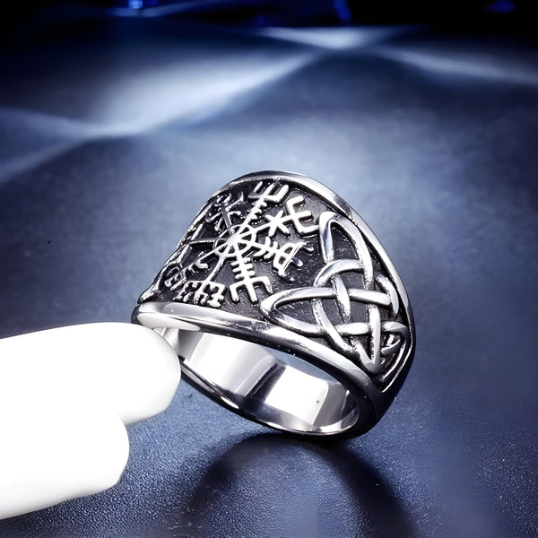 VEGVISIR VARG - Pure Stainless Steel Men’s Steel-Plated Ring – Statement Luxury Jewelry (Size : 16-21-26)