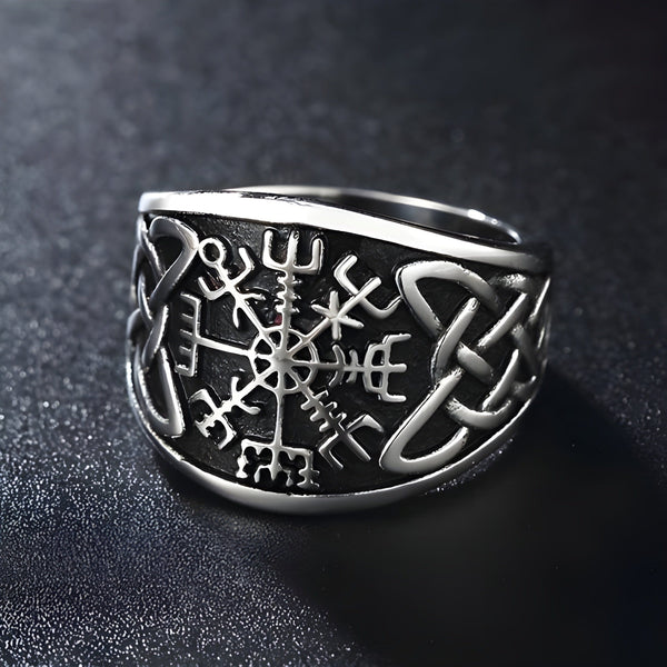 VEGVISIR VARG - Pure Stainless Steel Men’s Steel-Plated Ring – Statement Luxury Jewelry (Size : 16-21-26)
