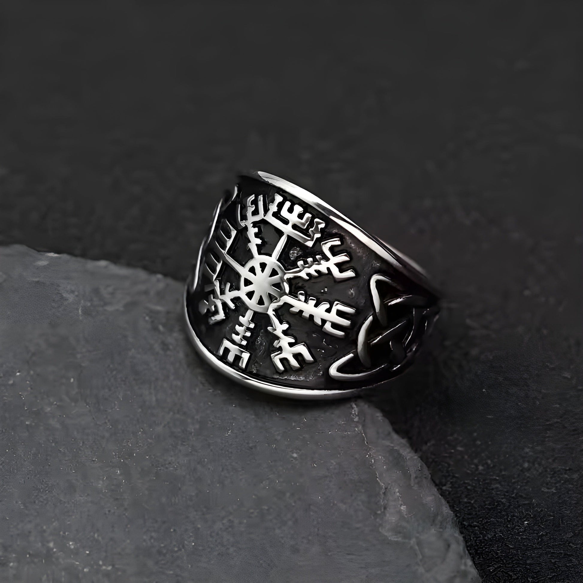 VEGVISIR VARG - Pure Stainless Steel Men’s Steel-Plated Ring – Statement Luxury Jewelry (Size : 16-21-26) - THE MEN THING