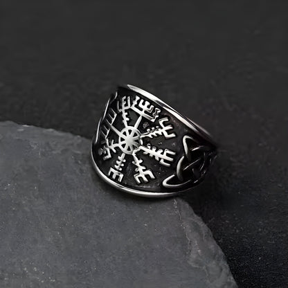 VEGVISIR VARG - Pure Stainless Steel Men’s Steel-Plated Ring – Statement Luxury Jewelry (Size : 16-21-26) - THE MEN THING