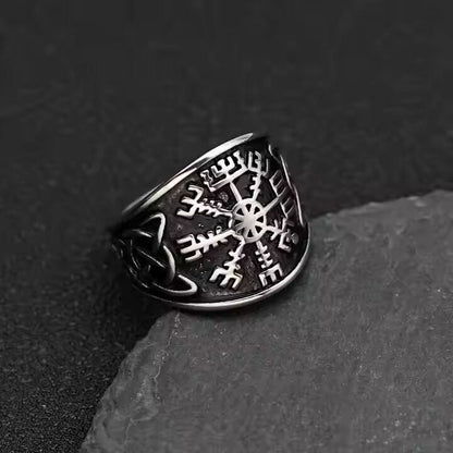 VEGVISIR VARG - Pure Stainless Steel Men’s Steel-Plated Ring – Statement Luxury Jewelry (Size : 16-21-26) - THE MEN THING