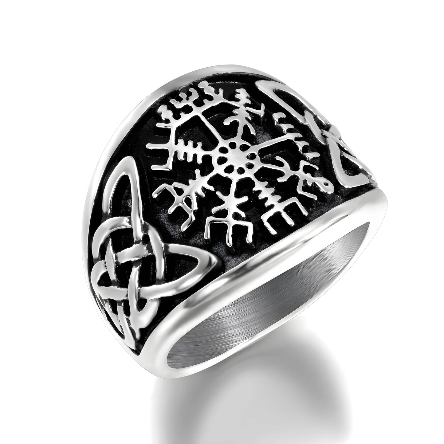 VEGVISIR VARG - Pure Stainless Steel Men’s Steel-Plated Ring – Statement Luxury Jewelry (Size : 16-21-26) - THE MEN THING