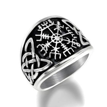 VEGVISIR VARG - Pure Stainless Steel Men’s Steel-Plated Ring – Statement Luxury Jewelry (Size : 16-21-26) - THE MEN THING