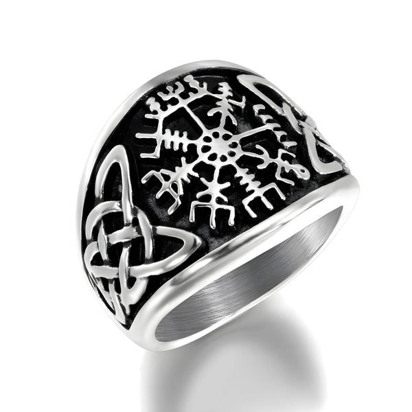 VEGVISIR VARG - Pure Stainless Steel Men’s Steel-Plated Ring – Statement Luxury Jewelry (Size : 16-21-26)