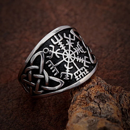 VEGVISIR VARG - Pure Stainless Steel Men’s Steel-Plated Ring – Statement Luxury Jewelry (Size : 16-21-26) - THE MEN THING